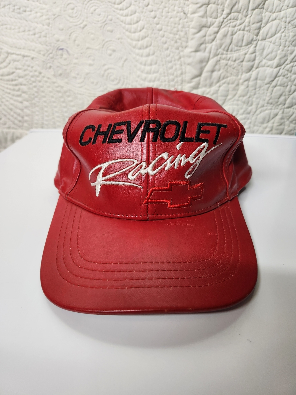 Chevrolet Racing Red Leatherette Cap vintage